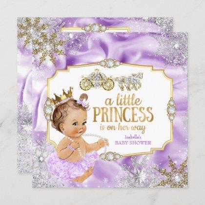 Carriage Princess Baby Shower Purple Brunette Invitation