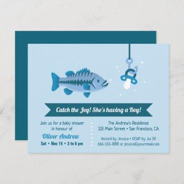 Catch the Joy Sea Bass Fishing Themed Baby Shower Invitation