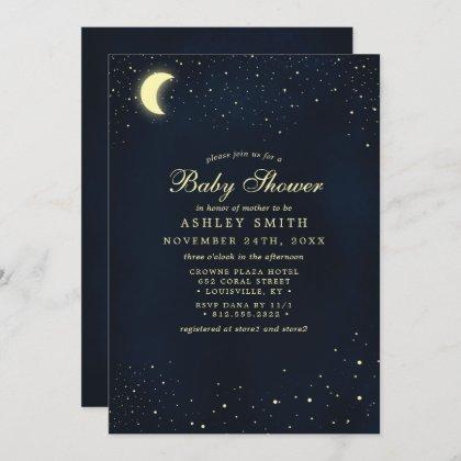 Celestial Moon Stars Midnight Blue Baby Shower Invitation