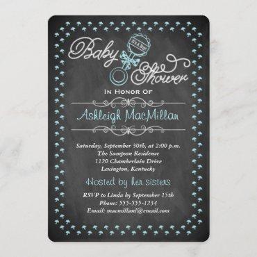 Chalkboard Baby Shower Invite - Blue