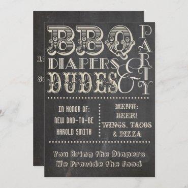 Chalkboard BBQ Diapers and DUDES Baby Shower Invitation