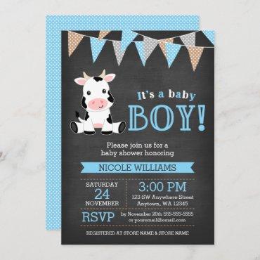 Chalkboard Cow Boy Baby Shower Invitation