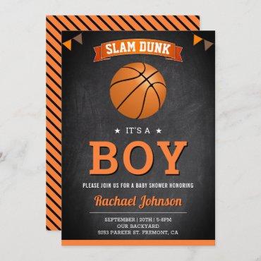Chalkboard Sports Boy Basketball Baby Shower Invitation