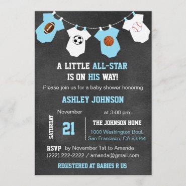 Chalkboard Sports Little ALL-STAR Baby Shower Invitation