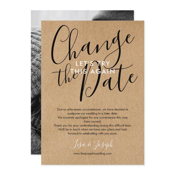 Change of Date Postponed Cancelled Rustic Photo