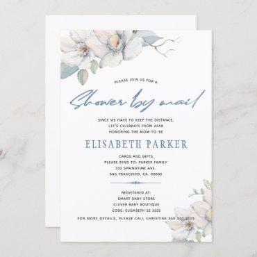 Change of plans blue floral baby shower by mail invitation