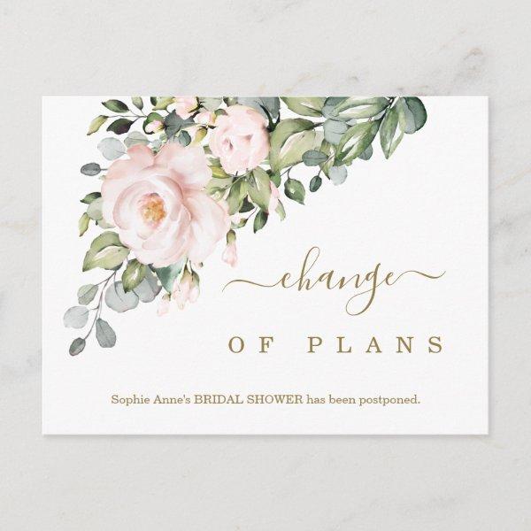 Change of Plans Pink Flowers Bridal Shower Postcard