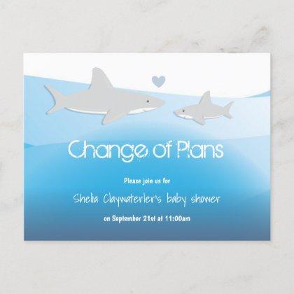 Change Plans Blue Shark Baby Shower Announcement