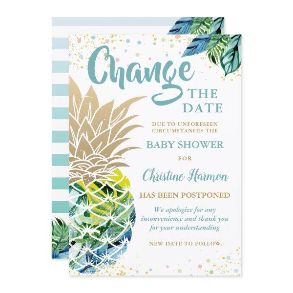 Change The Date Announcement Pineapple Baby Shower