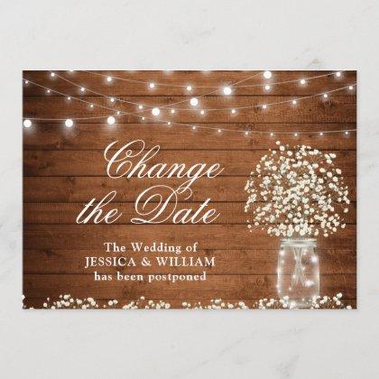 Change the Date Baby's Breath String Lights Rustic Invitation