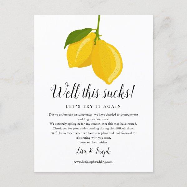 Change the Date Postponed Cancelled Lemons Photo Announcement Postcard