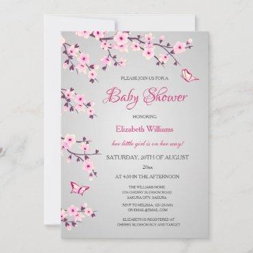 Cherry Blossoms Baby Shower Pink Gray