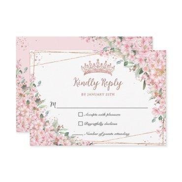 Cherry Blossoms Rose Gold Sweet 16 Quinceañera XV RSVP Card