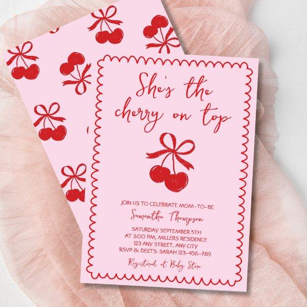 Cherry On Top Cute Hand Drawn Baby Girl Shower