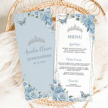 Chic Baby Blue Floral Butterflies Quinceañera Menu