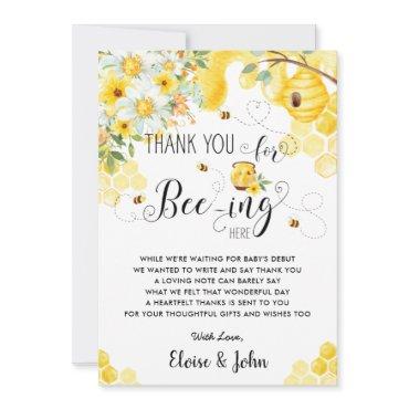 Chic Bees Bee Yellow Ivory Floral Baby Shower   Thank You Card
