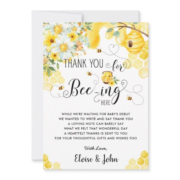Chic Bees Bee Yellow Ivory Floral Baby Shower   Thank You Card
