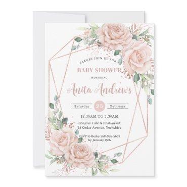 Chic Blush Floral Rose Gold Baby Shower QR Code