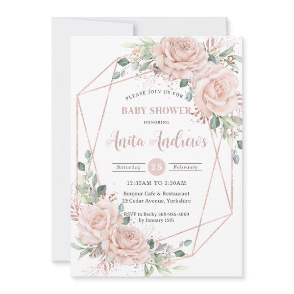 Chic Blush Floral Rose Gold Baby Shower QR Code