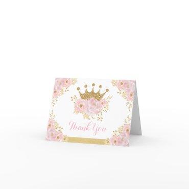 Chic Blush Gold Crown Princess Birthday Baby Girl Thank You Card