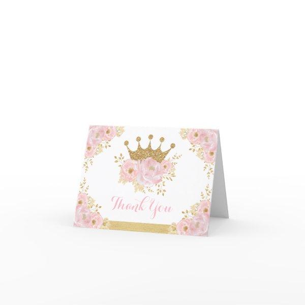 Chic Blush Gold Crown Princess Birthday Baby Girl Thank You Card