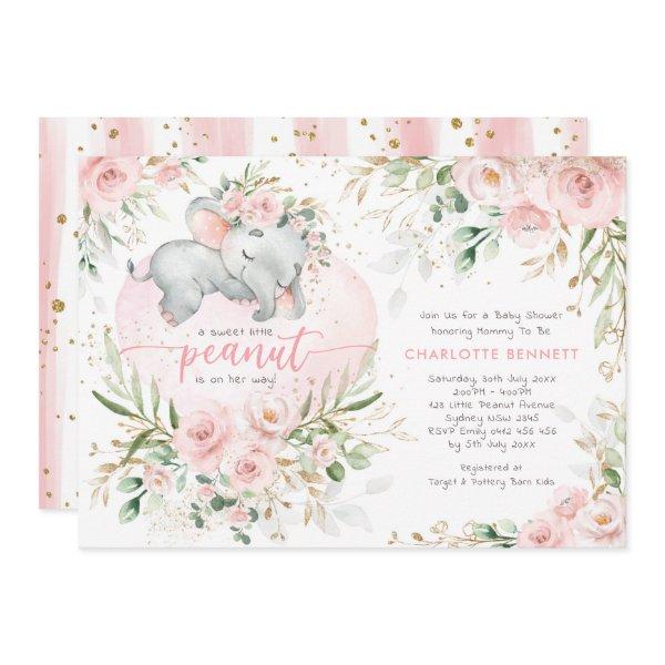 Chic Blush Gold Floral Elephant Girl