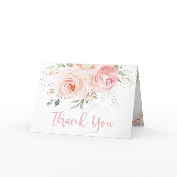 Chic Blush Pink Floral Baby Bridal Shower Wedding Thank You Card