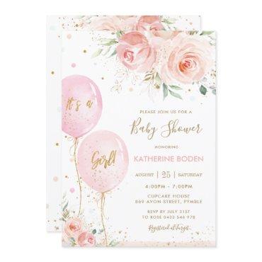Chic Blush Pink Floral Balloons Gold