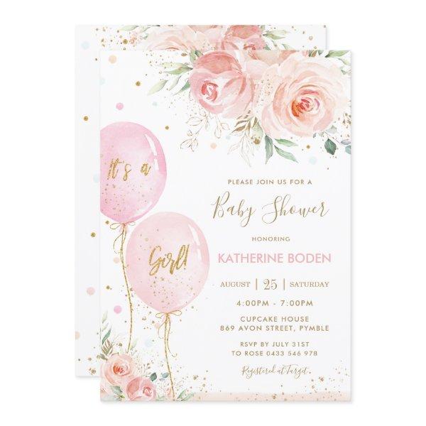Chic Blush Pink Floral Balloons Gold