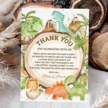 Chic Dinosaur Boy Baby Shower Greenery Chevron Thank You Card