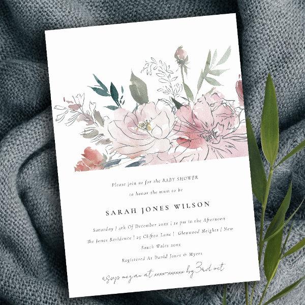 Chic Dusky Blush Watercolor Floral