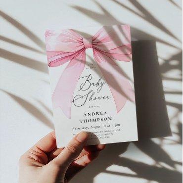 Chic Elegant Pink Coquette Bow Baby Shower Girl