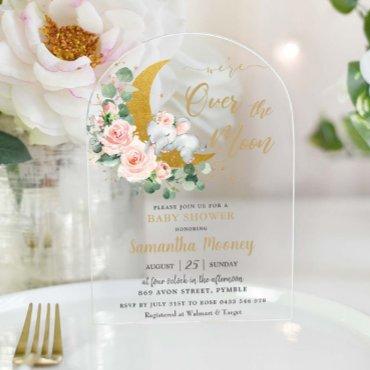 Chic Elephant We're Over the Moon Girl Baby Shower Acrylic