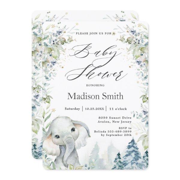 Chic Elephant Winter Alpine Baby Shower Neutral
