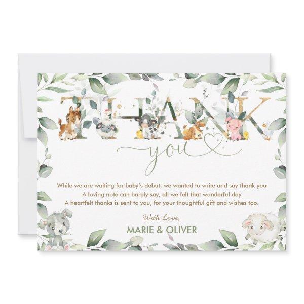 Chic Farm Animals Greenery Baby Shower Birthday Th Thank You Card