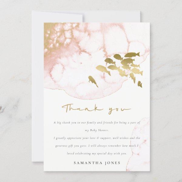 Chic Gold Blush Pink Underwater Fish Baby Shower Thank You Card