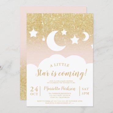 Chic gold glitter star moon cloud baby shower invitation