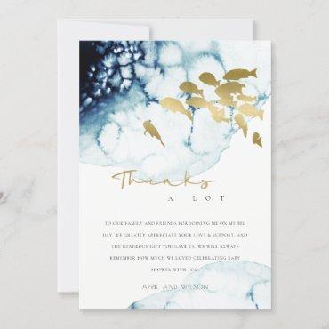 CHIC GOLD NAVY UNDERWATER SEA FISH BABY SHOWER THANK YOU CARD