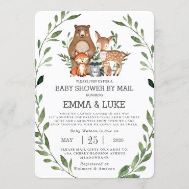 Chic Greenery Woodland Animals Baby Shower by Mail Invitation