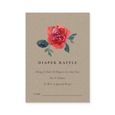 CHIC KRAFT RED ROSE FLORAL DIAPER RAFFLE TICKET ENCLOSURE CARD
