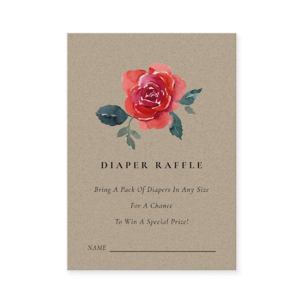 CHIC KRAFT RED ROSE FLORAL DIAPER RAFFLE TICKET ENCLOSURE CARD