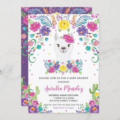 Chic Llama Mexican Floral Baby Shower Girl
