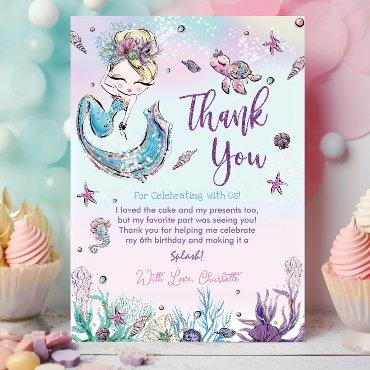 Chic Mermaid Under the Sea Birthday Baby Shower Thank You Card