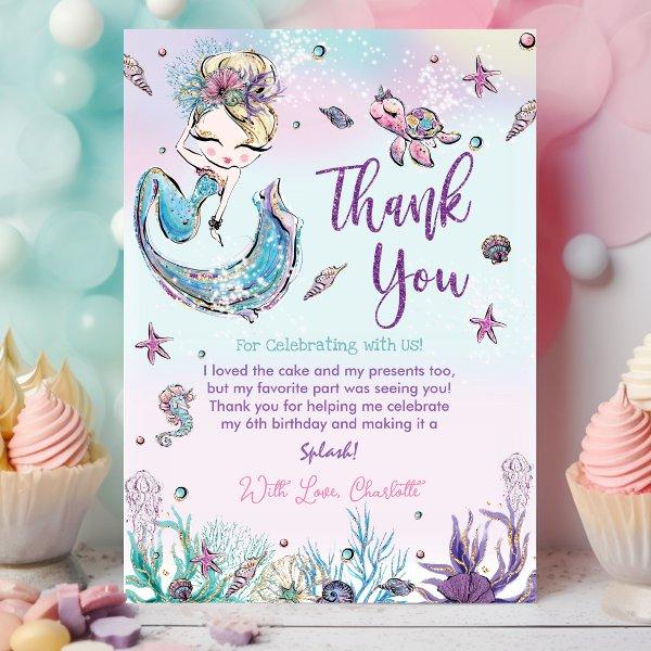 Chic Mermaid Under the Sea Birthday Baby Shower Thank You Card
