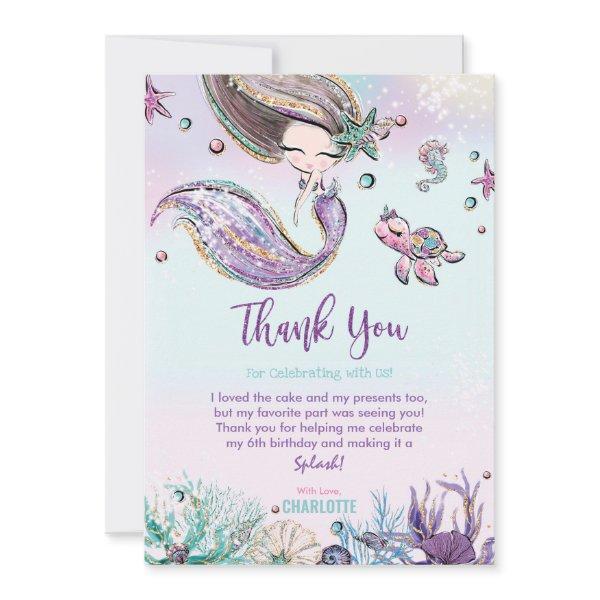 Chic Mermaid Under the Sea Birthday Baby Shower Thank You Card