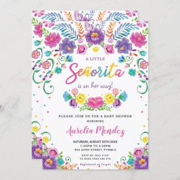 Chic Mexican Floral Senorita Baby Shower Girl Invitation