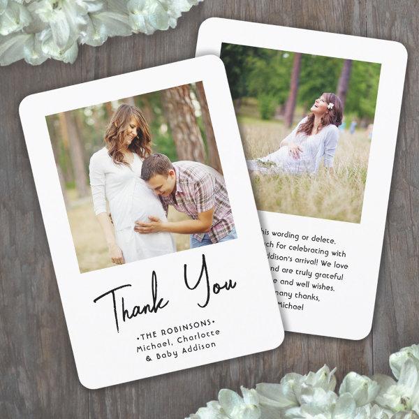Chic Modern Script 2 Photo Baby Shower Thank You