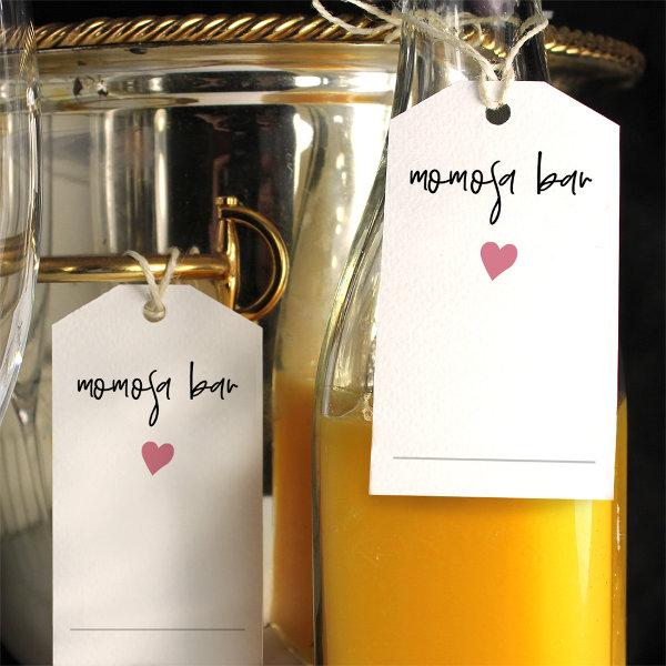 Chic Momosa Bottle Neck Tag, Cute Pink Heart Gift Tags