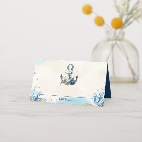 Chic Nautical Anchor Beach Modern Wedding Place Card