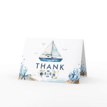 Chic Nautical Boat Ahoy It's a Boy Baby Shower Tha Thank You Card